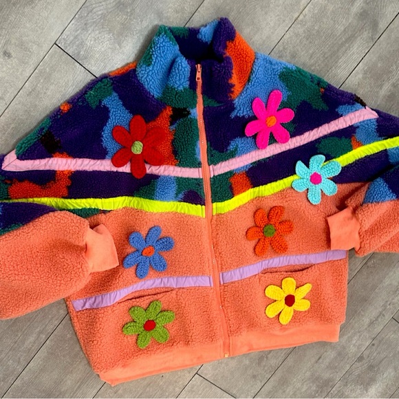 NEW BiBi Boutique Crochet Patch Floral Teddy Bomber Jacket Zip Shacket SAMPLE - Picture 2 of 16